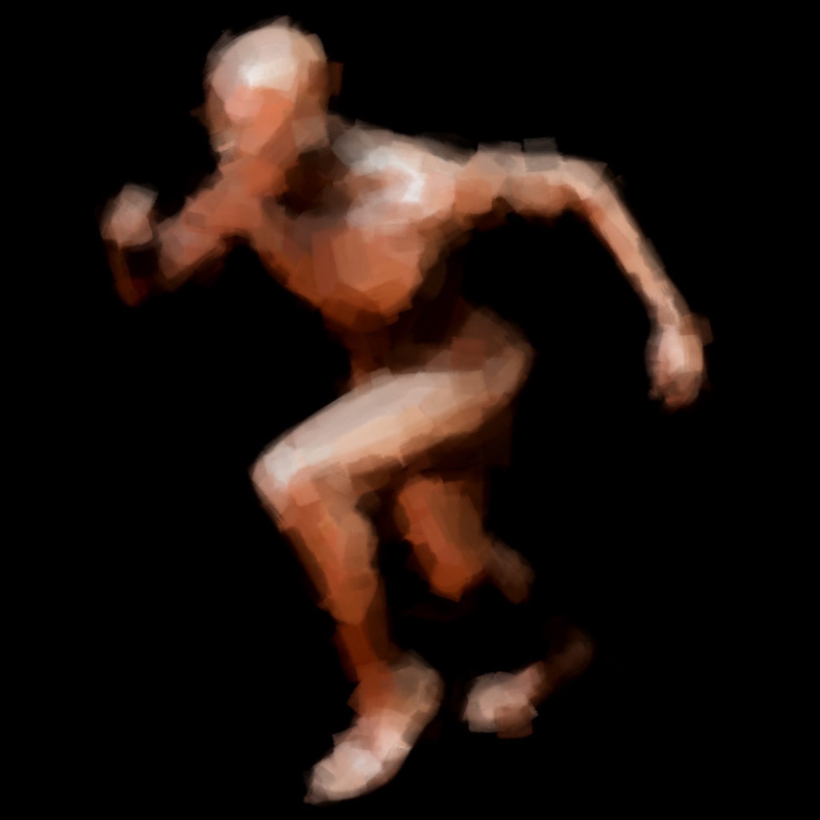 Rough paint-over of the same running figure, simplified into large masses of light and shadow.