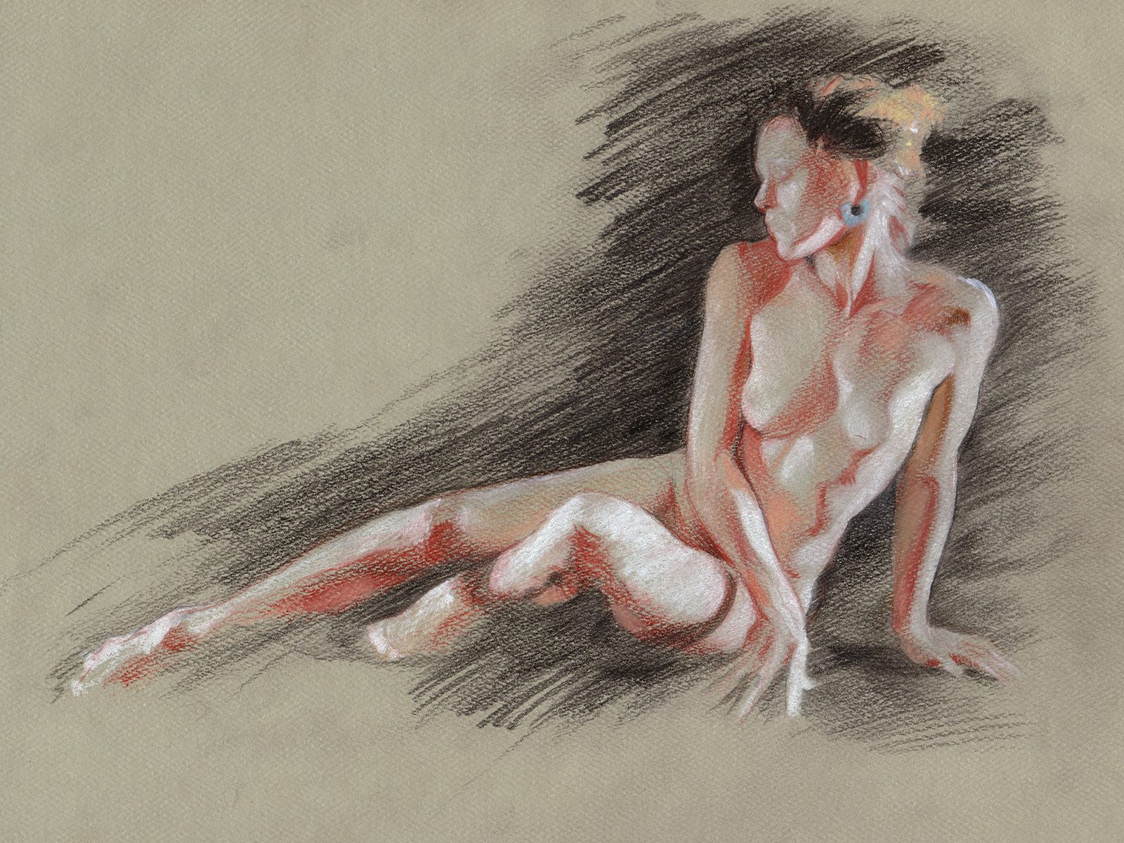 Form developed through tonal value, with hard edges where the shadow and light shapes meet.