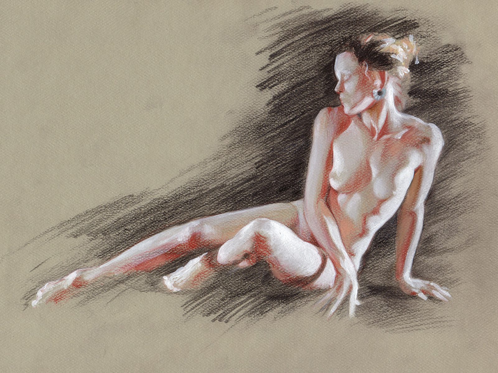 Close-up of the figure showing edges created by tone rather than drawn lines.