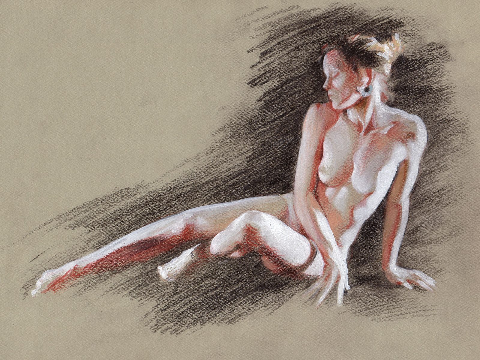 Corrections to alignment and proportion, with white acrylic used to reshape the highlights.